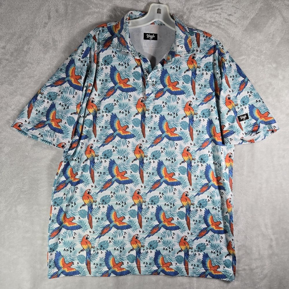 Waggle Polo Shirt Mens Size 2XL XXL Blue Parrot Tropical Golf Performance